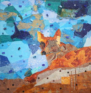 Coyote on the Rocks, Mixed Media Art by Deanna Thibault